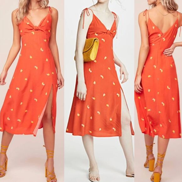 Astr The Label Adjustable Straps Brigette Dress In Atomic Orange Print - Picture 1 of 12
